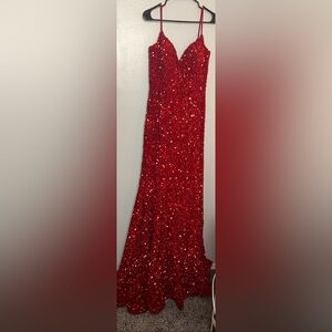 Portia And Scarlett Red Mermaid Sequin Gown, Size 8, Prom Glamour